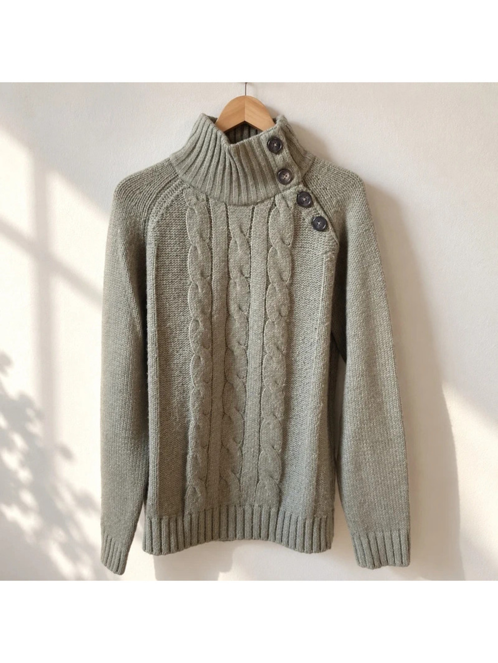 Celio Men's M Gray Cable Knit Button High Neck Sweater Pullover
